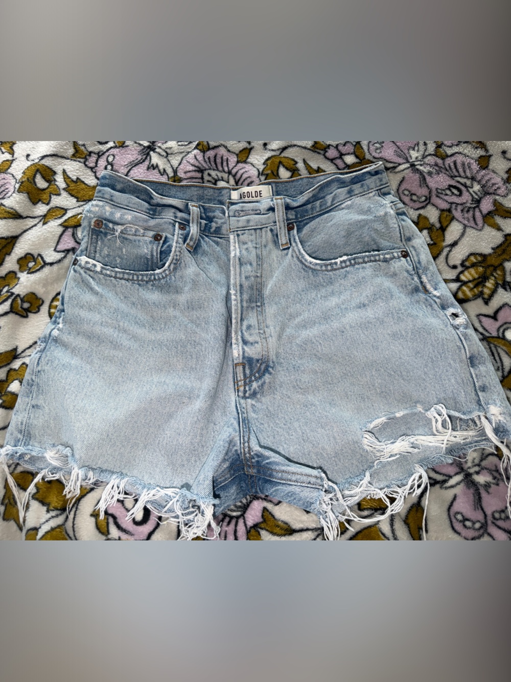 Agolde Light Wash Distressed Denim Cutoff Shorts